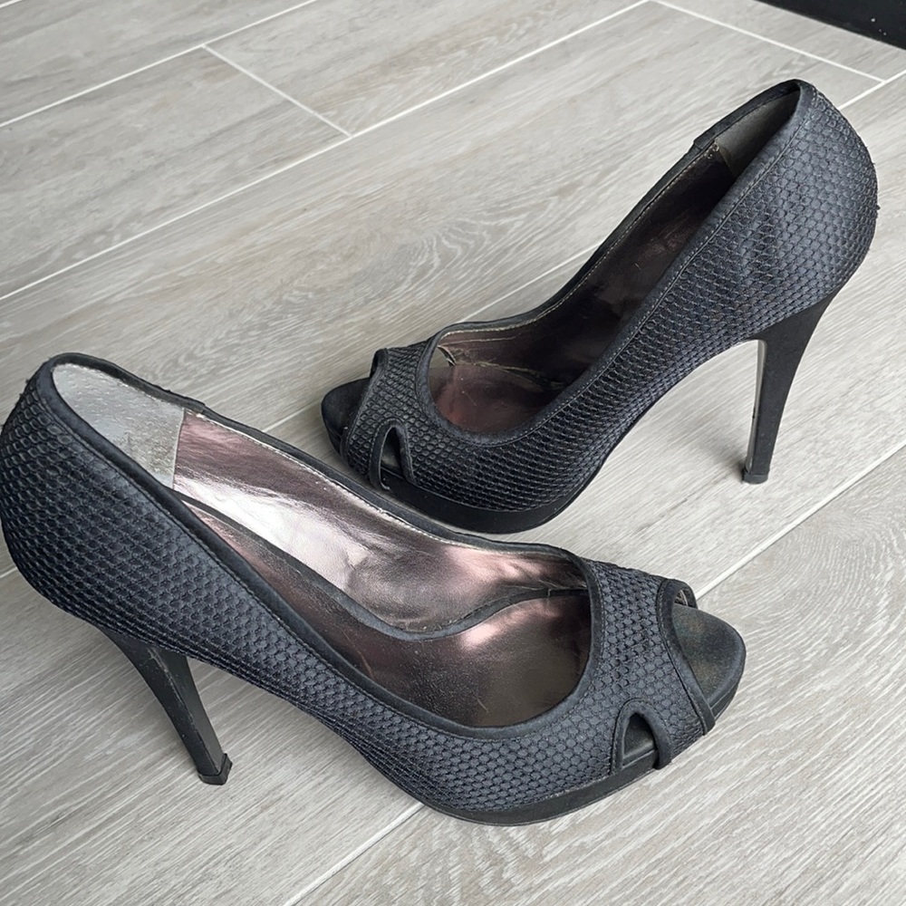 Charles David black net peeptoe heels